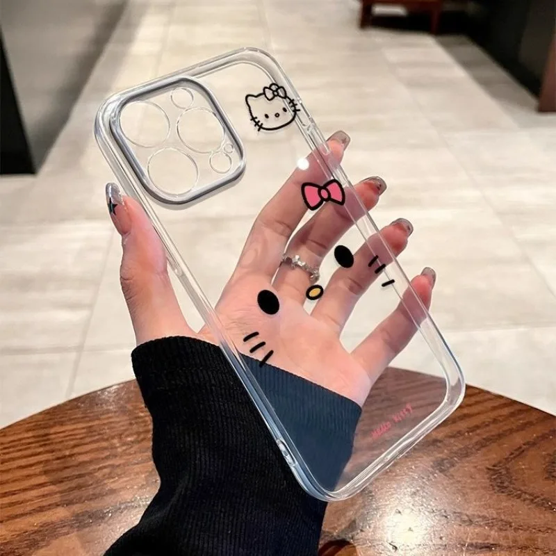 Cartoon Anime Cat Transparent Space Phone Case Black Suitable for Apple 12/17/16/15/14/13 Promax PLUS Protective Cover Gift