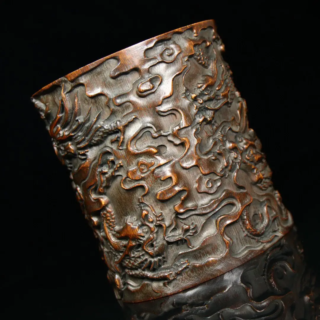 Hand Carved Decorative Brush Holder Traditional Calligraphy Pen Pot for Study Organization Writing Desks and Art Collections