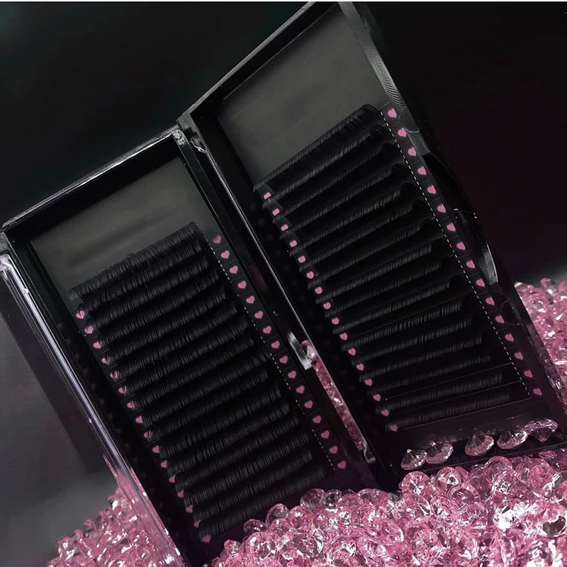 

12rows Wholesale Volume Velvet 0.03 Soft Silk Cashmere Mink Eyelash Extensions Dark Matte Black Lash Extension Trays Custom logo
