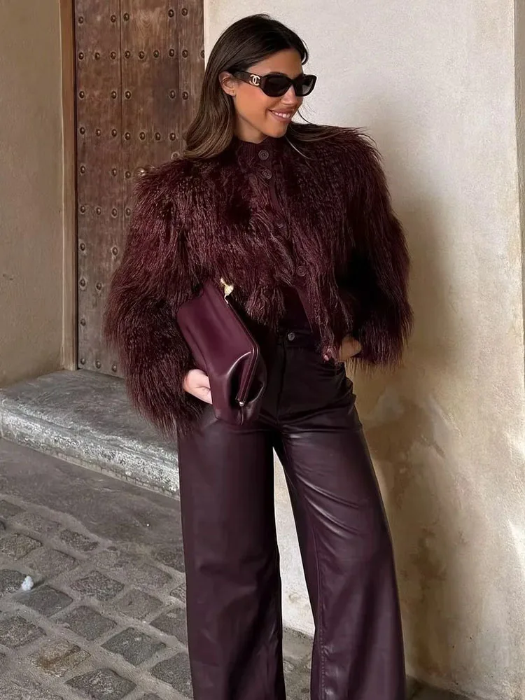 

Женское осеннее модное теплое пальто из искусственного меха 2024, зимняя куртка, женские вязаные укороченные пальто с длинными рукавами, повседневная новая верхняя одежда