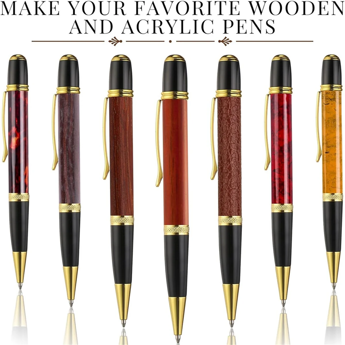 B-T 12-Pack Wooden Pen Set, Rotating Ballpoint Pen Set with Replacement Copper Turntable, DIY Classroom Supplies C