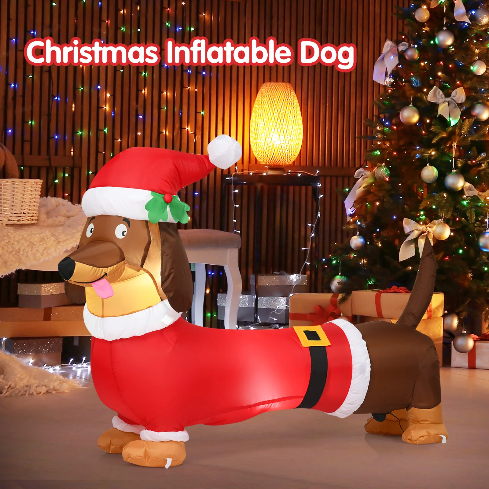 5 FT Inflatable Christmas Dog w/ LED Lights Blow Up Outdoor Yard Lawn Decoration
