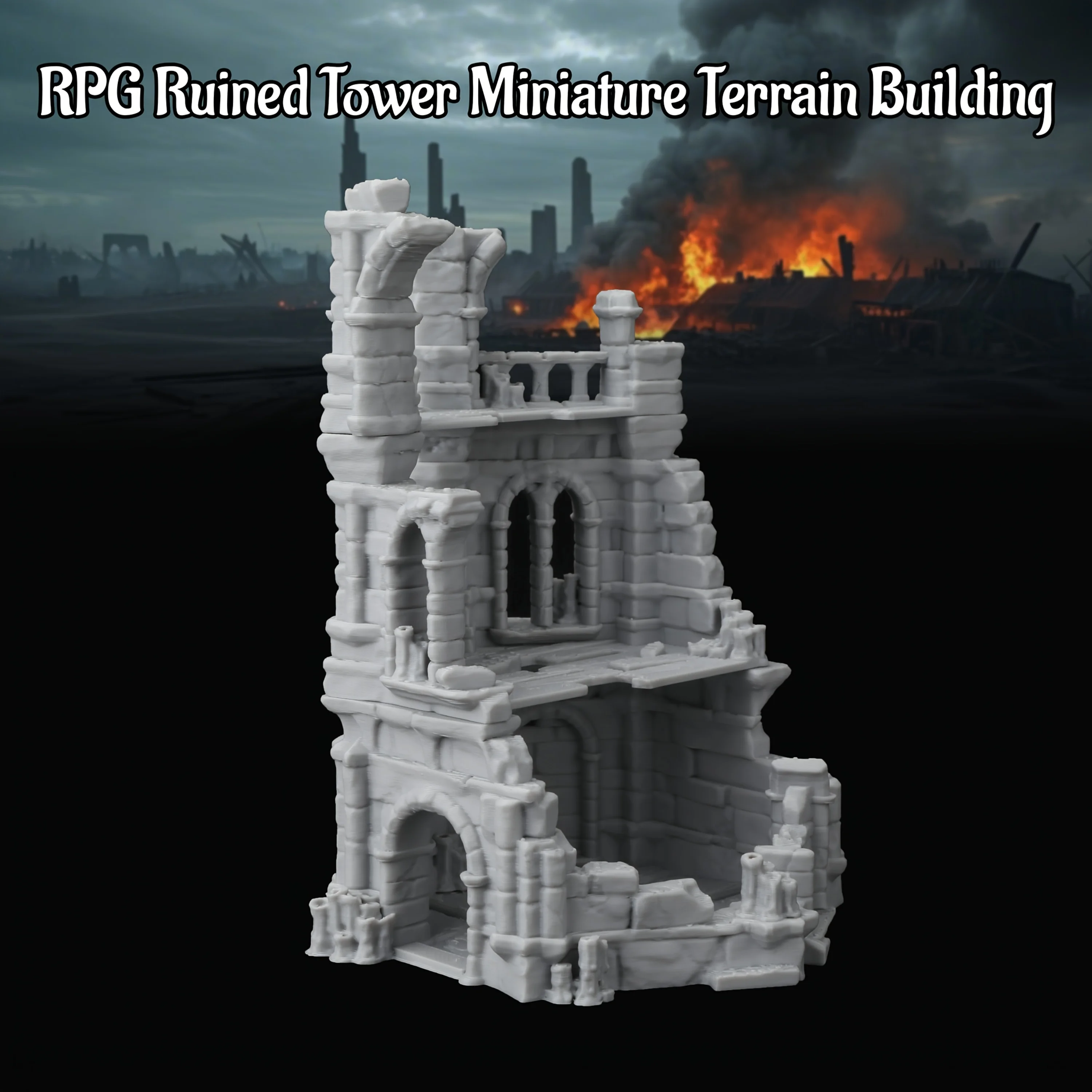 RPG Miniature Terrain Ruined Tower Set, Collapsed Tower & Ancient Ruin Scenarios, Essential Game Accessory & Gift for TTRPG Fans