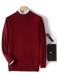 Spring Autumn 100% Pure Merino Wool Pullover Sweater Men Mock-Neck Long-sleeve Cashmere Basic Knitwear Clothing