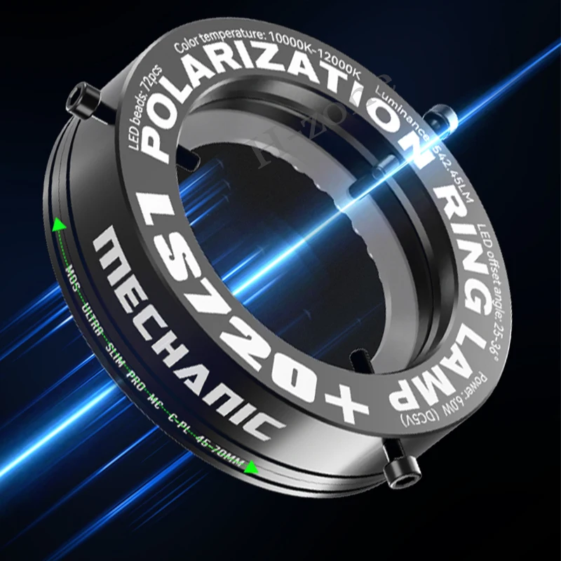 メカニック LS720+ 顕微鏡偏光リングライト 48mm、反射除去機能付きステレオ顕微鏡用アンチグレア照明装置