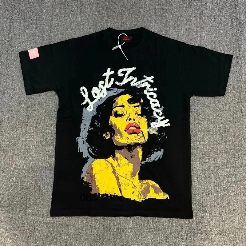 

2025 Lost Intricity футболка с принтом в стиле ретро, хлопковая футболка в винтажном стиле, повседневный свободный летний топ для мужчин и женщин