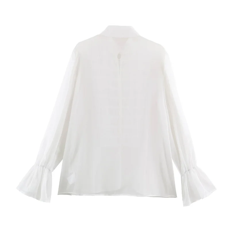 2026 Neue Kollektion Damenkleidung Rüschenbluse Luxuriöse Vintage-Style Hemden Langärmelige Hemden mit Trompetenärmeln Elegantes Abendhemd – Detail 22
