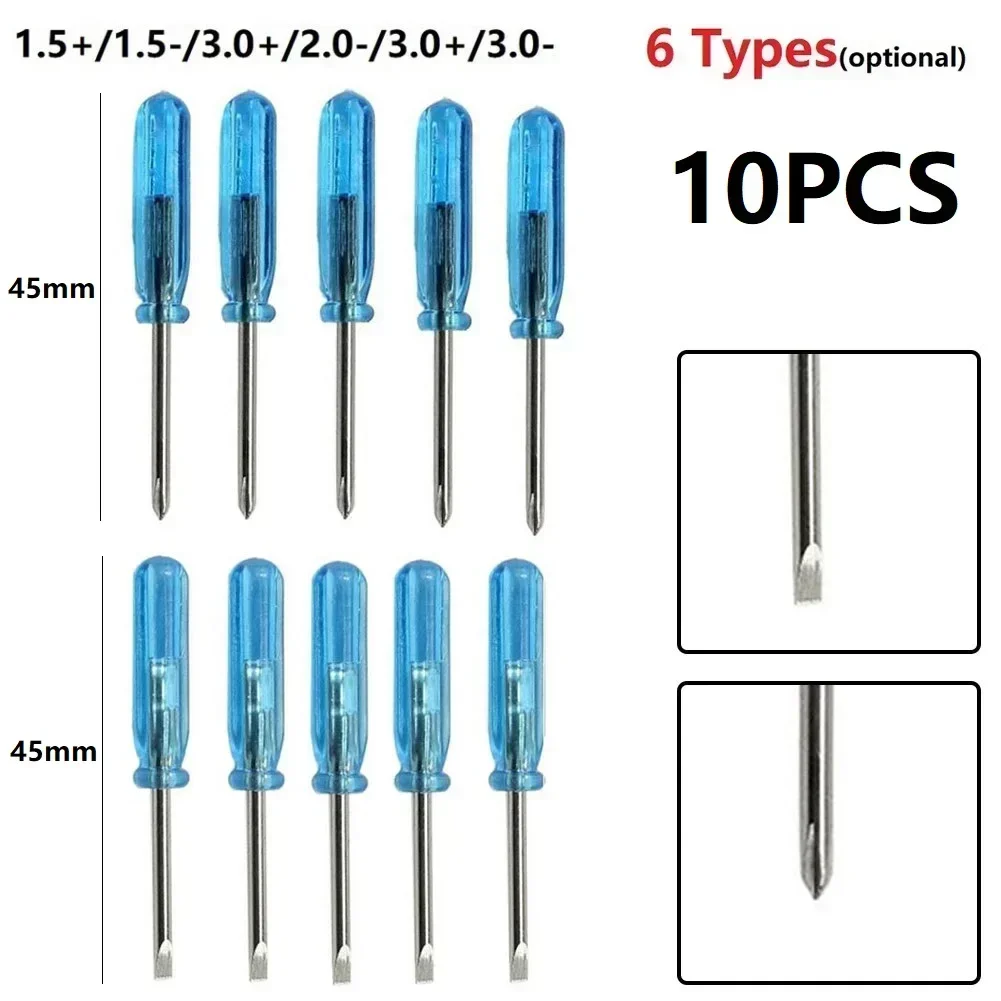 10pcs Mini Slotted Cross Screwdrivers 1.5/2.0/3.0mm Batch Head For Laptop Mobile Phone Wireless Controller Repair Open Tool