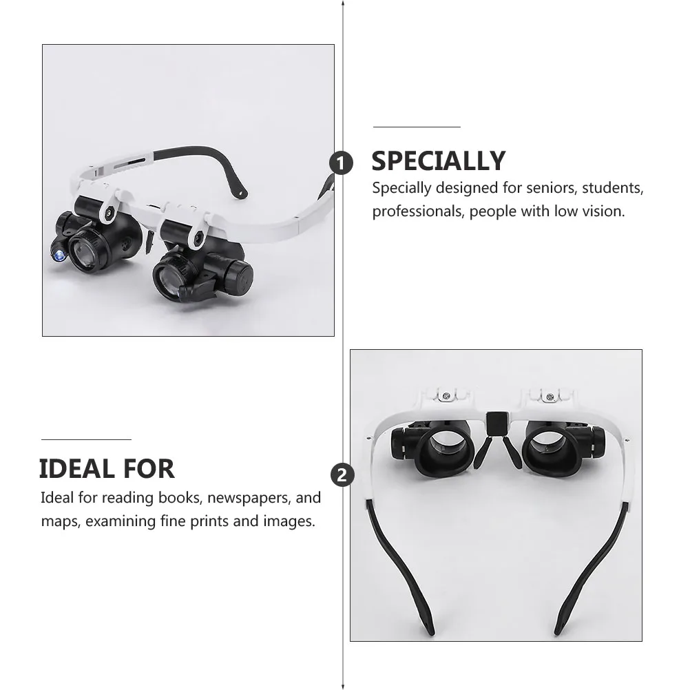

1pc Head Mounted Magnifying Glasses Dual Eye LED Magnifier Reading Books Newspapers Maps Scale Lightweight Portable