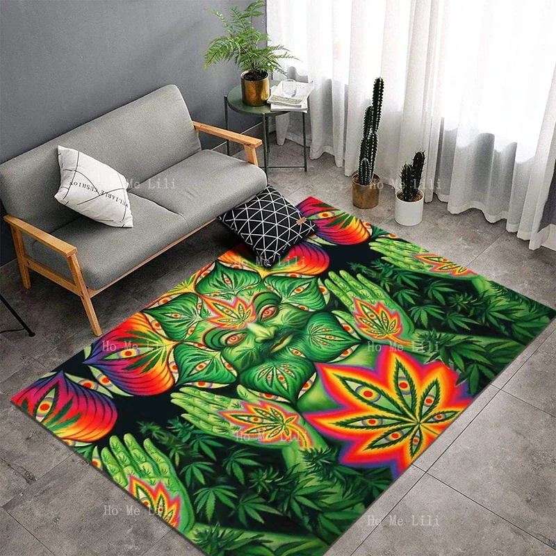 God Of Weed Jarastafari Religion Psychedelic Pixie Party Masters At Space Tribe Cosmic Shrooms Flannel Floor Rugs By Ho Me Lili