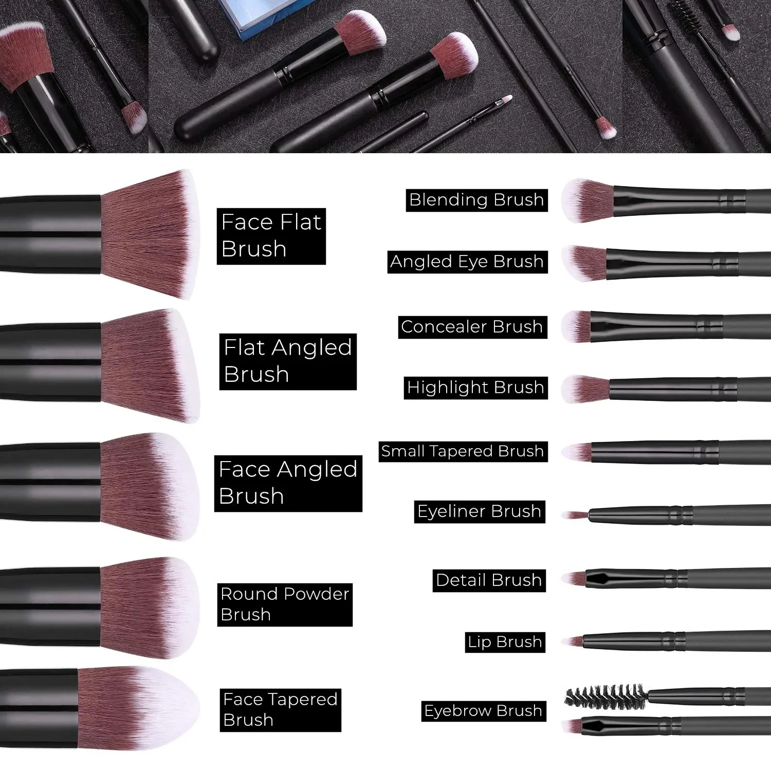 ชุดแปรงแต่งหน้า 14 ชิ้น, Soft Fluffy Foundation Contour คอนซีลเลอร์ Lip อายแชโดว์แปรงผสมสําหรับผู้หญิงเครื่องสําอางค์เครื่องมือความงาม