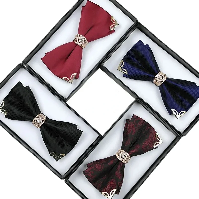 Business office formal new pattern bow knot for men's double-layer  suit bridegroom's British diamond inlaid bow tie