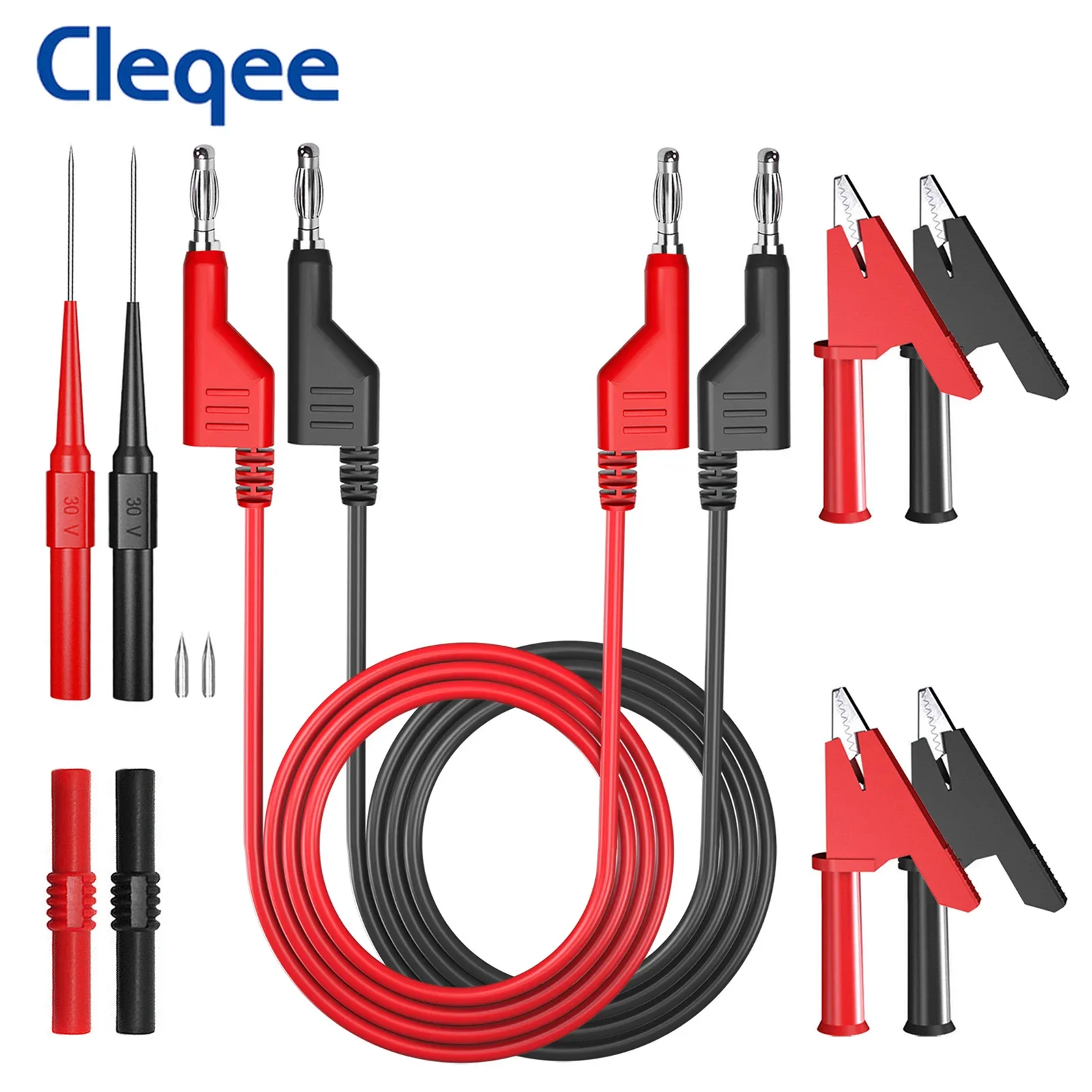 Cleqee 4PCS Dual 4mm Stackable Banana Plug Test Leads with Alligator Clip Test Probe Banana Socket 100cm Multimeter Cable