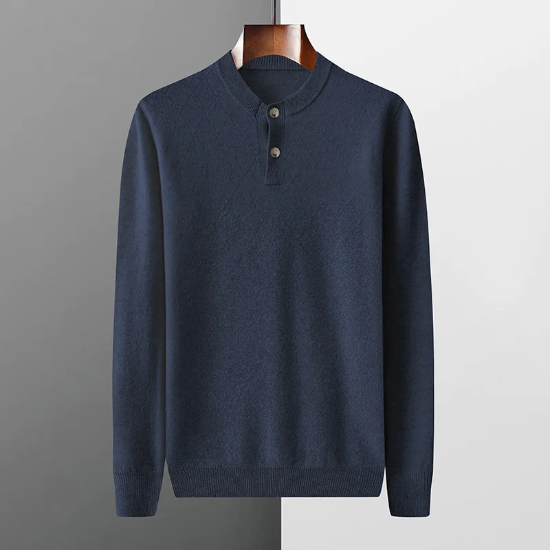 Autumn And Winter New Business Casual Sweater Men's 100% Pure Wool Solid Color Pullover Long Sleeve Knitted Cashmere Sweater