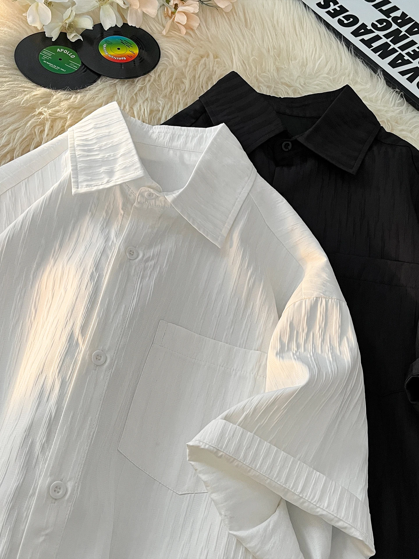 

Текстурированная белая мужская летняя одежда из ледяного шелка 2025 года, новая коллекция, высококачественная, тонкая, свободного кроя, повседневная.