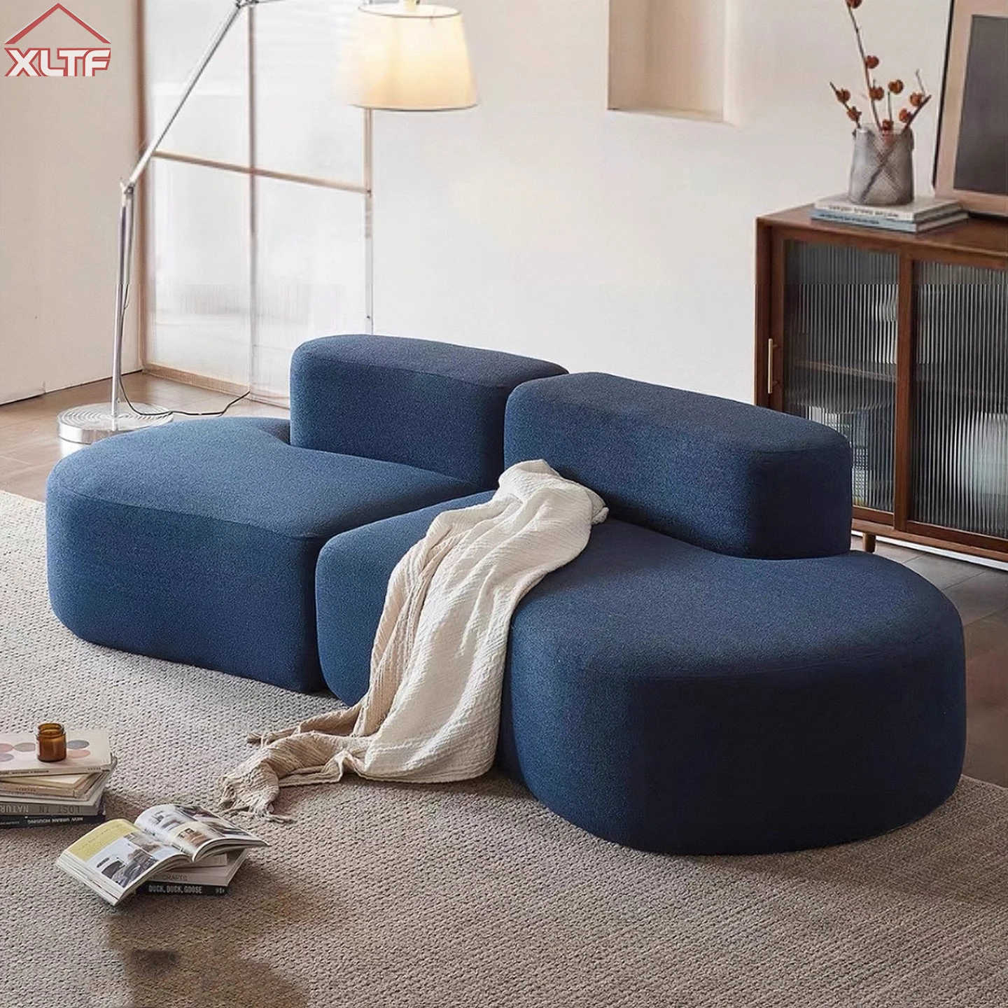 

Vacuum Compression Nordic Fabric Three Seat Sofa Italian Minimalist Living Room Pure Sponge Corner Curved Combination
