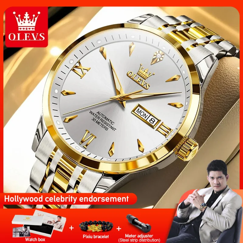 

OLEVS 9956 Men Watch Luxury Brand Mechanical Wristwatch Waterproof Stainless Steel Watch For Men Date Gift Single Calendar