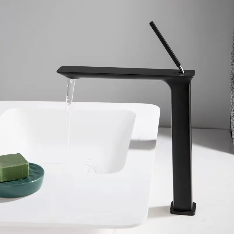 

Modern Luxury Square Bathroom Basin Sink Faucet Brass Material Creative Design Waterfall Basin Tap Mixer