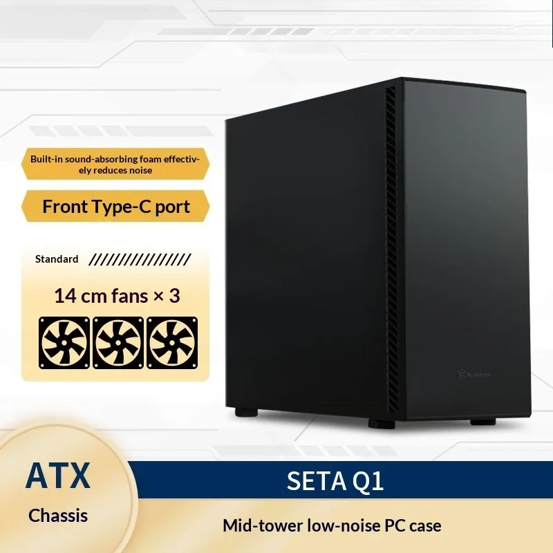 Premium Soundproof ATX Chassis, Minimalist Black PC Case, SSI-EEB Ready, Dual 360mm Water Cooling