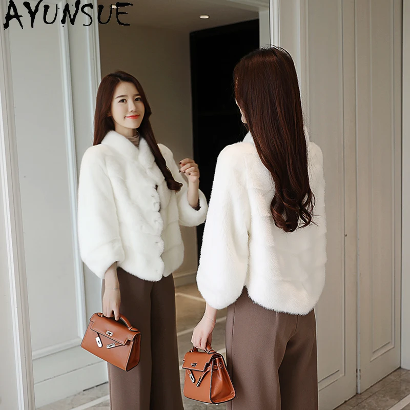 เสื้อแจ็คเก็ตขนมิงค์ธรรมชาติฤดูหนาว AYUNSUE 2025 สำหรับผู้หญิง เสื้อแจ็คเก็ตขนแท้หรูหราสำหรับผู้หญิง เสื้อผ้าคุณภาพสูง Abrigo Mujer