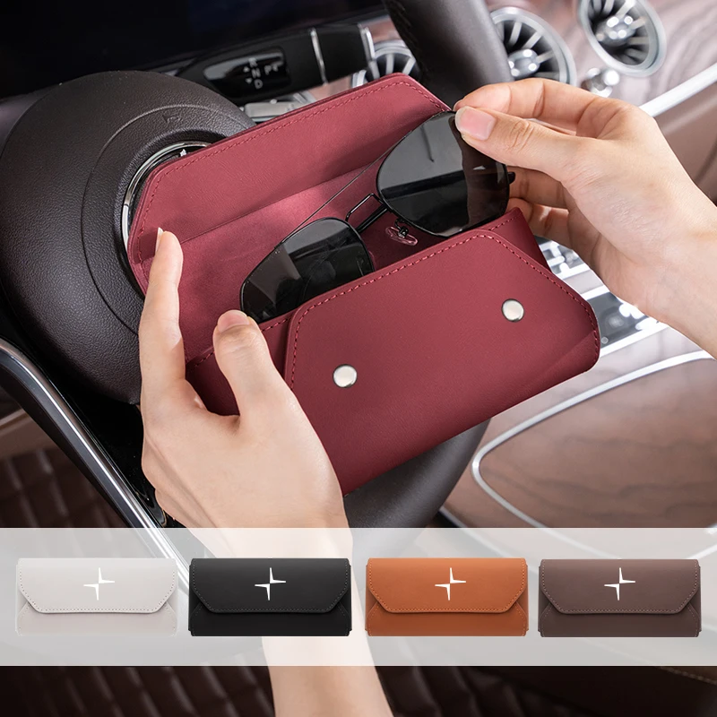

Magnetic Leather Car glasses case For Volvo Polestar 2 Polestar 4 1 2 3 5 6 Auto sun visor sunglasses storage box Accessories