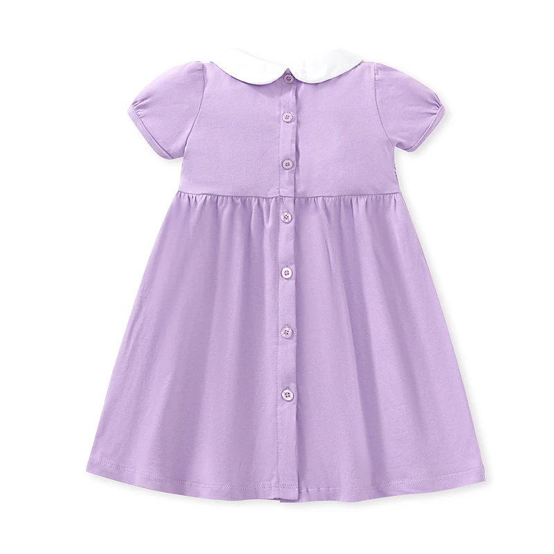 Little maven 2024 New Summer Party Purple Dress for Girls Kids Clothes Children’s Clothes Cartoon Embroidery Flowers Cotton