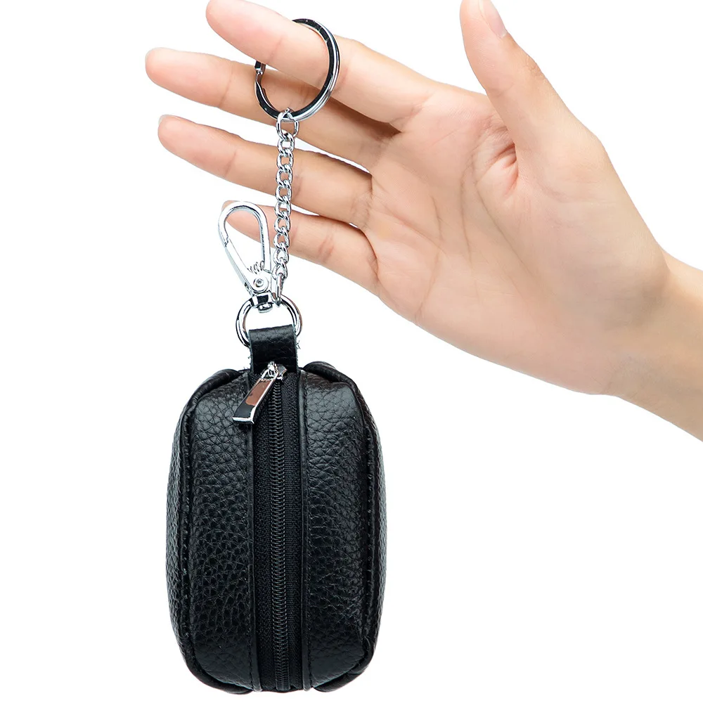 กล่องกระเป๋าสตางค์หนังแท้ Unisex Solid Key กระเป๋าเครื่องสำอางรถแม่บ้านวัวแยกพวงกุญแจกระเป๋า