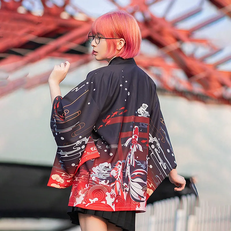 New Chinese-Style Retro Cute College-Style Loose Batwing Sleeve Kimono Cardigan Haori Jacket Summer Yukata Sun Protection Shirt