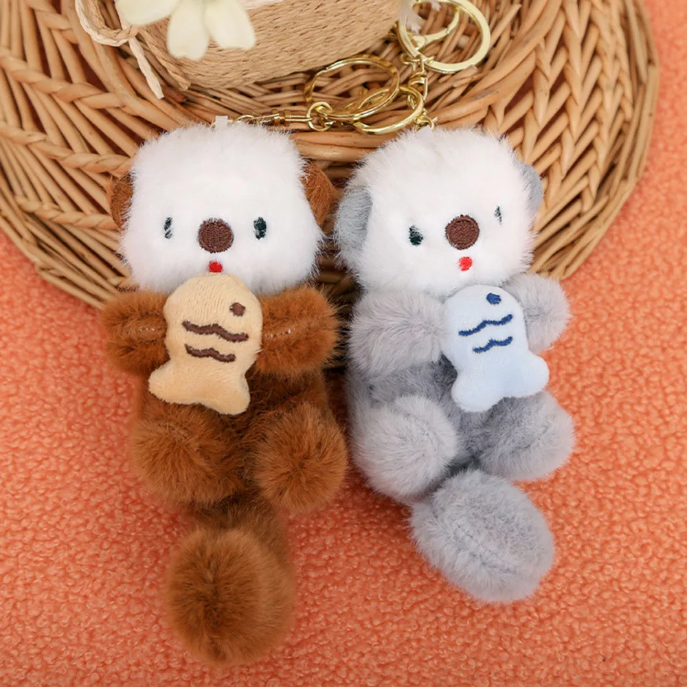 Plush Sea Otter Bag Hanging Keys Accessories Creative Holding Small Fish Shape Pendant Keychain Cute Cartoon Animal Doll Keyring