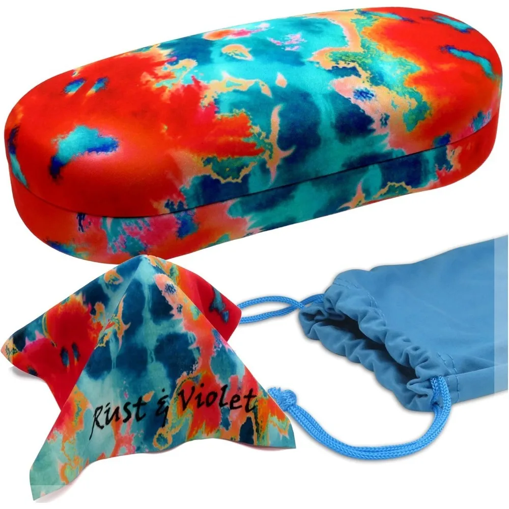 

Large Sunglasses Case - Hard Glasses Case Holder w/Pouch & Cloth - Eyeglass Case Aviator Frames Men & Women