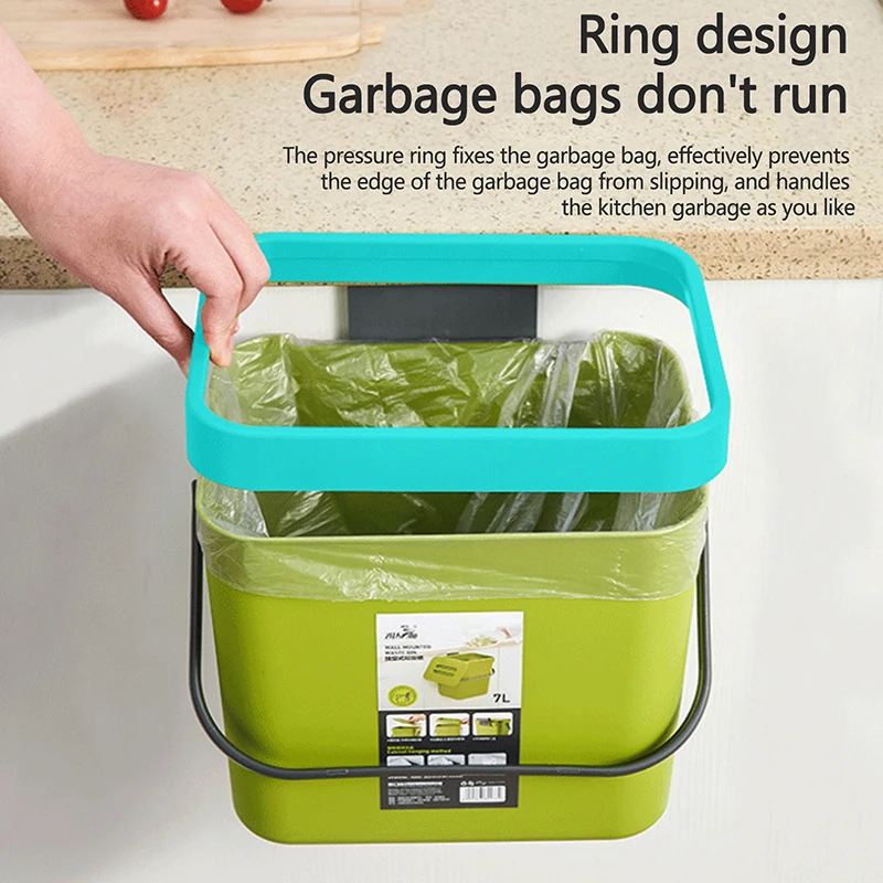 5L Kitchen Trash Can Wall Mounted Hanging Trash Bin With Lid Garbage Can For Cabinet Under Sink Waste Garbage Compost Bin Trash