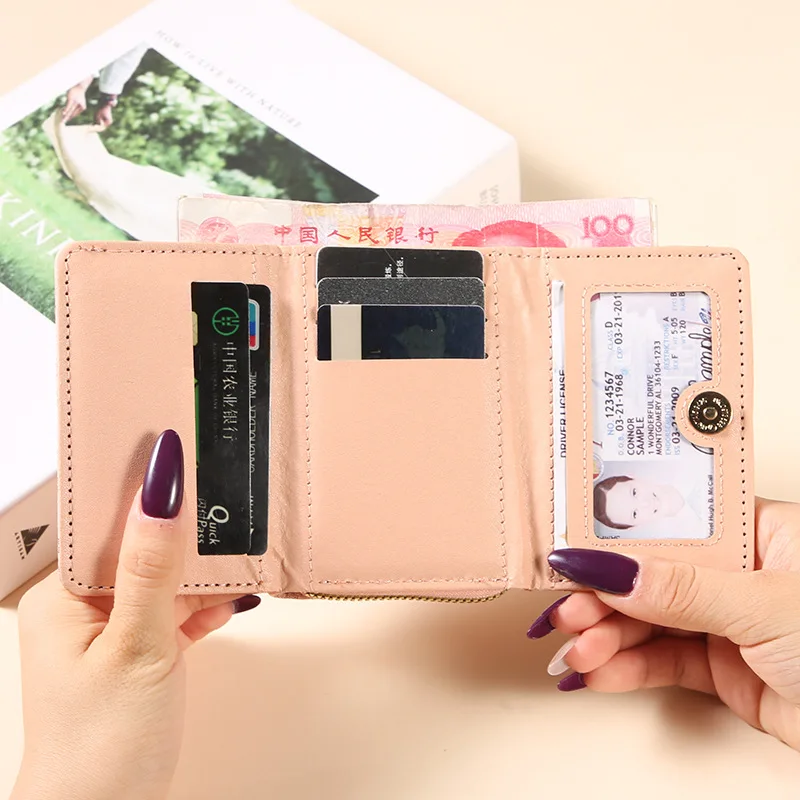 Retro Letter Print Compact Coin Purse Fashion Color Block Bifold Multi-Card Slot Wallet Handheld Square Bag Unisex Daily Use