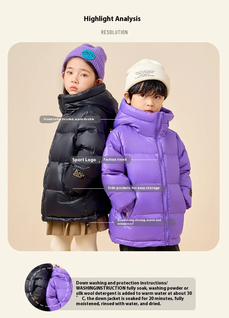 Herbst und Winter Neue Kinder-Daunenjacke Schwarz Gold Standard Eltern-Kind Weiße Entendaunen Verdickte Jacke für Jungen und Mädchen – Detail 8