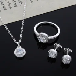 Conjunto de joyería de plata esterlina 100% pura para mujer, collar de circonita cúbica, pendientes, anillo, regalo de cumpleaños, San Valentín y Navidad, 925