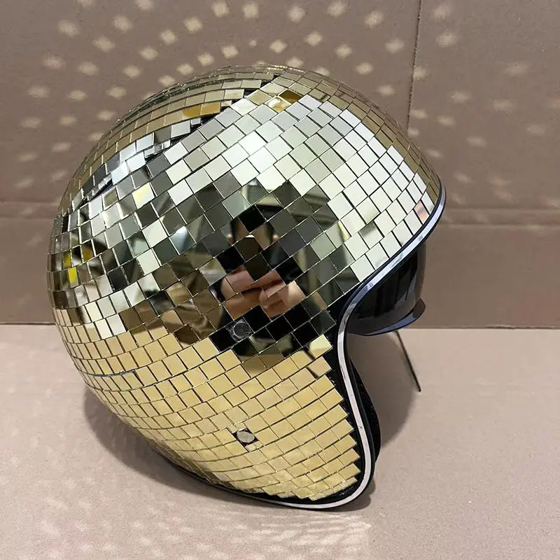 Disco ball Helmet with Retractable Mirror Bar Festive Disco Helmet Decoration