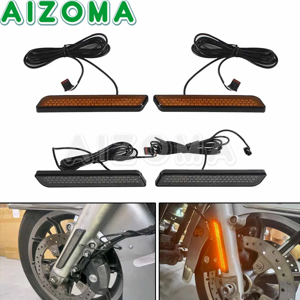 

Motorcycle Flush Fork Light LED Turn Signal Lights For Harley Touring Road King FLHR Street Glide FLHX FLHXS Tri Glide 2014-2025