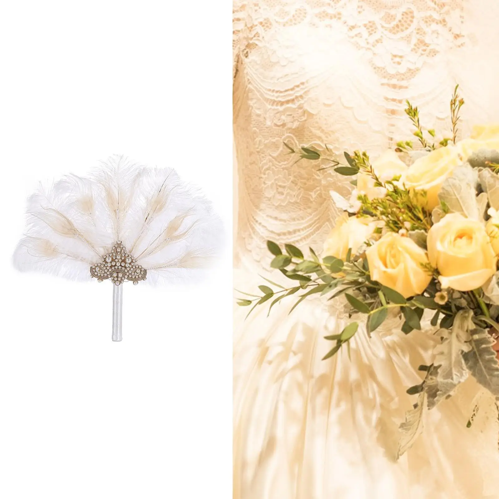 

Artificial Feather Fan Vintage Design Elegant Fancy Dress Party Decor Decorative Accessories Handheld Wedding Fan Bridal Costume