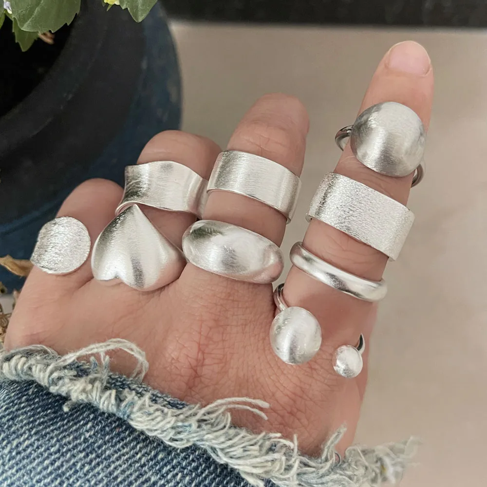 Anillos geométricos de Plata de Ley 925 para mujer, anillos brillantes de corazón, redondos, simples, moda coreana, anillo abierto hecho a mano, bisutería, regalos para parejas