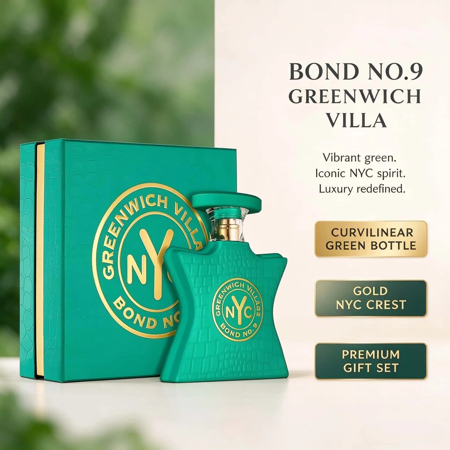 Bond No.9 Greenwich Village Unisex Scent, Sleek Matte Teal Unique Star‑Shaped Bottle With Shiny Gold Circular NYC Emblem Badge, Refreshing Woody Aromatic Aroma, Premium Collectible Niche Fragrance for Daily Wear & Holiday Present