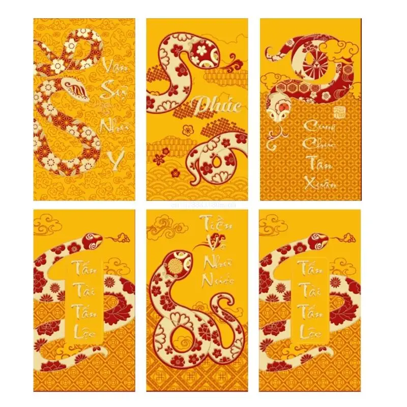 6 Count 2025 Snake Zodiacs Redness Envelopes for Chinese New Year Celebration Practical Spring Festival Money Pockets Dropship