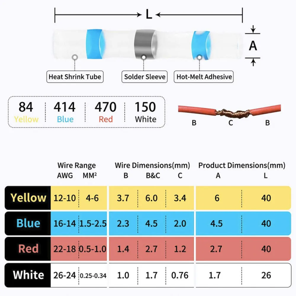 1118 PCS Solder Seal Wire Connectors - Heat Shrink Wire Connectors Waterproof Solder Butt Connector Kit Insulated Terminals