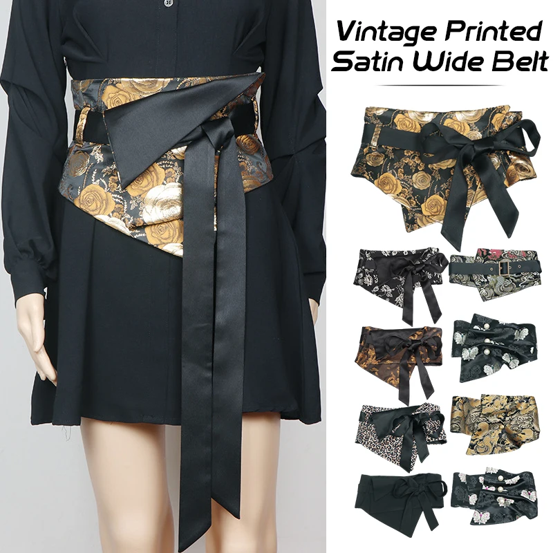 Chinese Vintage Satin Wide Belt Lady Chic Lace-up Hanfu Cheongsam Decor Waist Cover Kimono Corset Waist Obi Dress Accessories