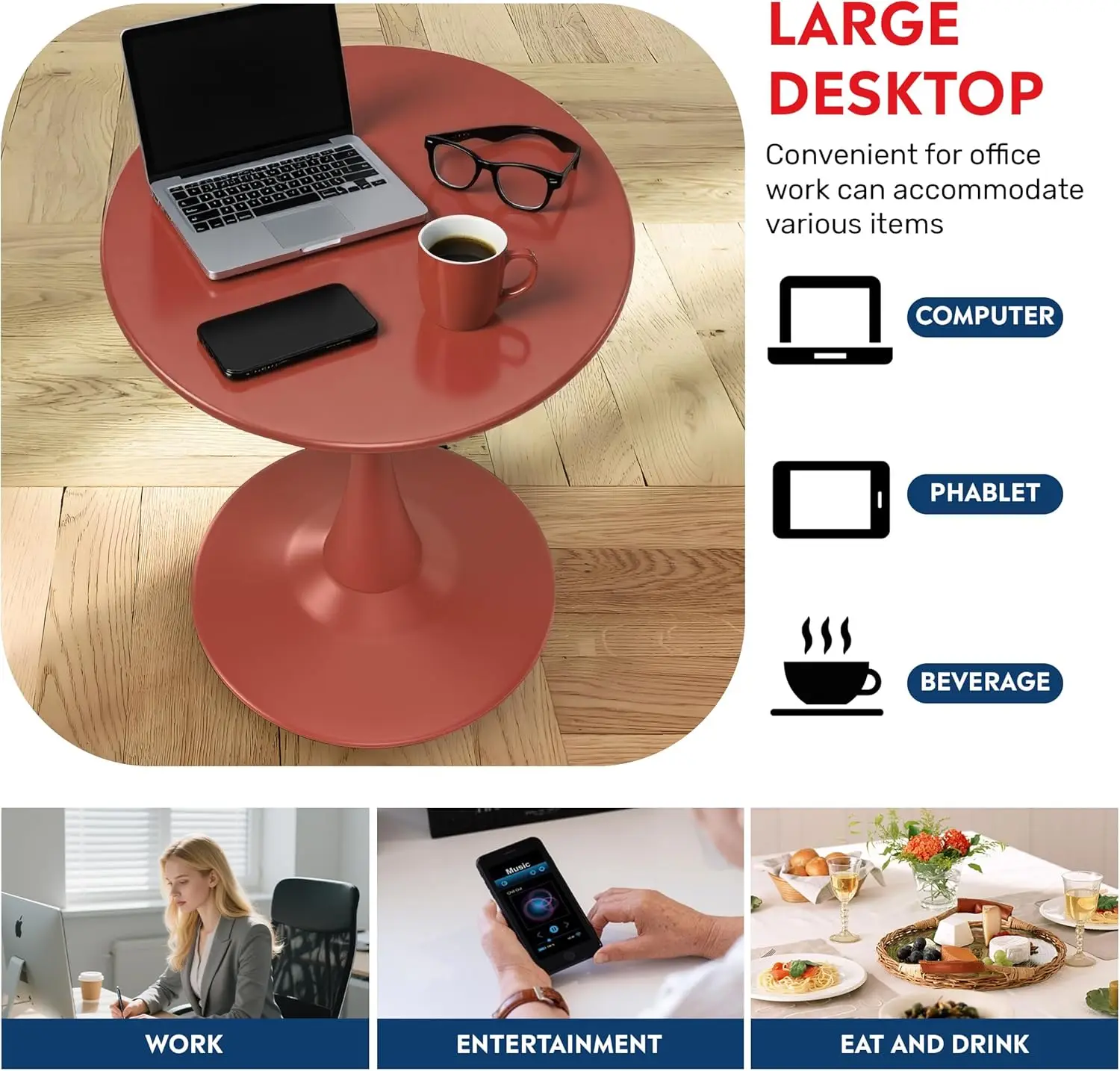 طاولة طعام صغيرة، طاولة خارجية مستديرة من البولي بروبيلين، طاولة شرفة مقاومة للطقس لسطح السباحة الخارجي والحديقة والفناء الخلفي، باللون الأحمر