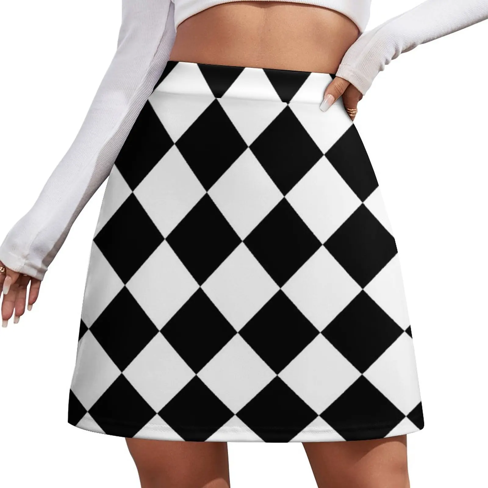 Black & White Diamond Pattern Mini Skirt korean ladies summer short skirt