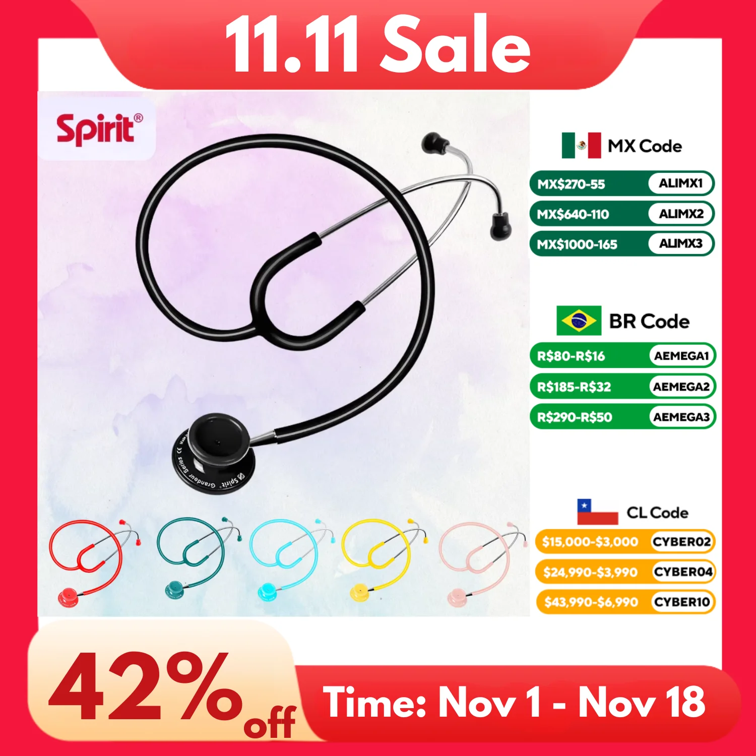 Spirit Medical Stethoscope 501 Lightweight Stethoscopes Pediatrics Fetal Heart Pregnant For Doctor Medical Students Health Care
