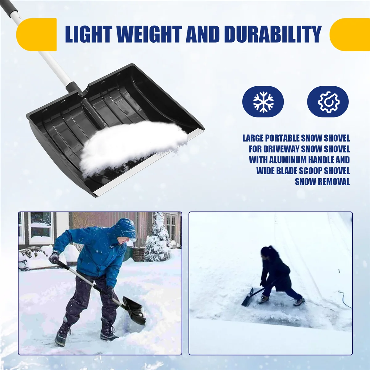 New Large Portable Snow Shovel for Driveway Snow Shovel with Aluminum Handle and Wide Blade Scoop Shovel Snow Removal