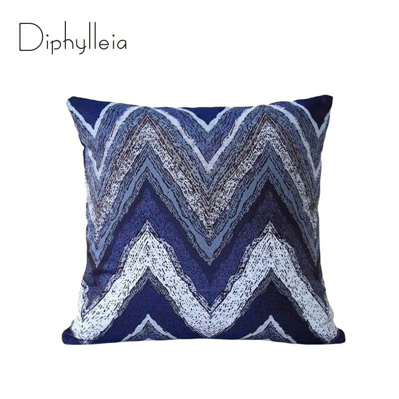 Diphylleia Modern Luxury Blue Rust Two-Tone Waves Geometric Jacquard Cushion Cover Cozy Throw Pillow Cases For Couch Bed Sofa