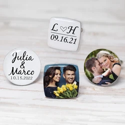 Custom Mans Shirt Cufflinks Personalised Name Cuff Links Custom Photo Charm Cufflink for Wedding Birthday Groomsmen Gift