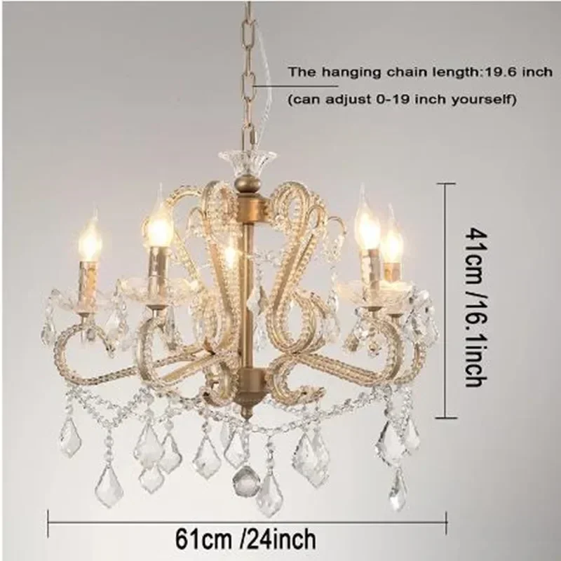 

Vintage Champagne Crystal Chandelier Ceiling Lamp for Living Room Bedroom Lighting Accessories