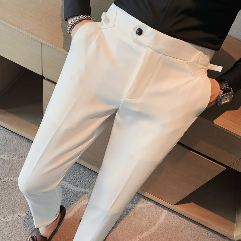 

2024 Men Dress Pants Slim Office Business Casual Seasons Loose British Stretch Waist Straight Fashion Suit Trousers